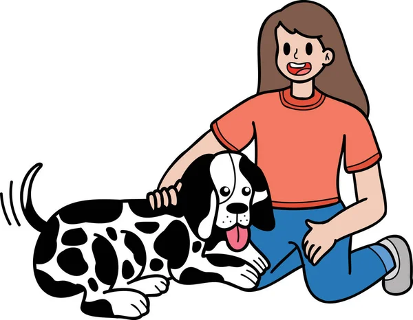 Hand Drawn Dalmatian Dog Hugged Owner Illustration Doodle Style Isolated — Stock Vector