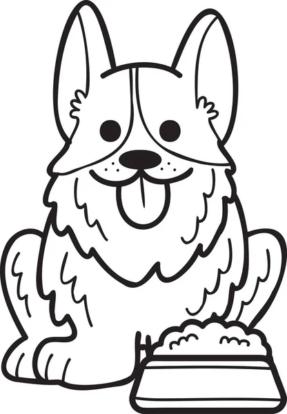 Hand Drawn Corgi Dog Food Illustration Doodle Style Isolated Backgroun — Stock Vector
