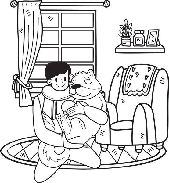 Hand Drawn Owner Dog Sleeping Room Illustration Doodle Style Isolated — 图库矢量图片