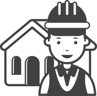 house and engineer illustration in minimal style isolated on background
