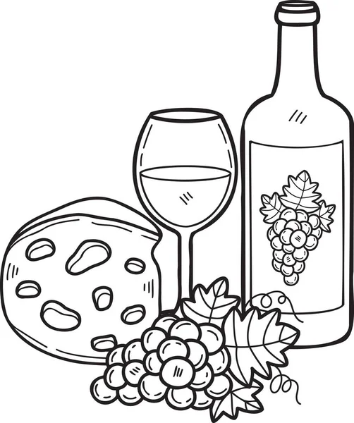 Hand Drawn Cheese Grape Wine Illustration Doodle Style Isolated Background — Vetor de Stock