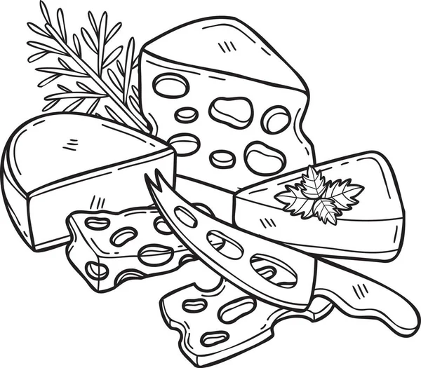 Hand Drawn Cheese Cheese Knife Illustration Doodle Style Isolated Background — Vector de stock