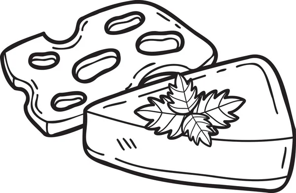 Hand Drawn Sliced Cheese Illustration Doodle Style Isolated Background — Vettoriale Stock