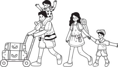 Hand Drawn family going on a trip illustration in doodle style isolated on background