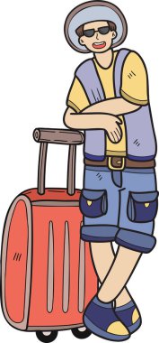 Hand Drawn Male tourist with travel bag illustration in doodle style isolated on background