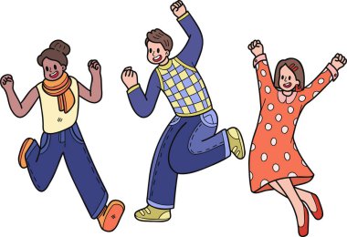 Arka planda karalama tarzında neşe çizimi için zıplayan genç işadamı