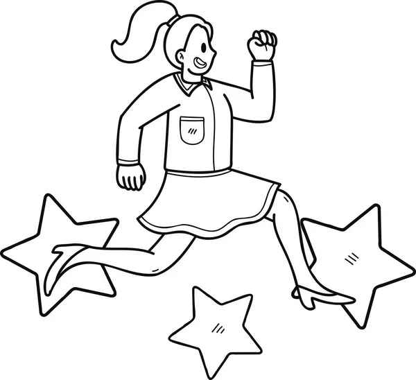 Üzletasszony Ugrás Csillagokkal Illusztráció Firka Stílusban Elszigetelt Háttérben — Stock Vector