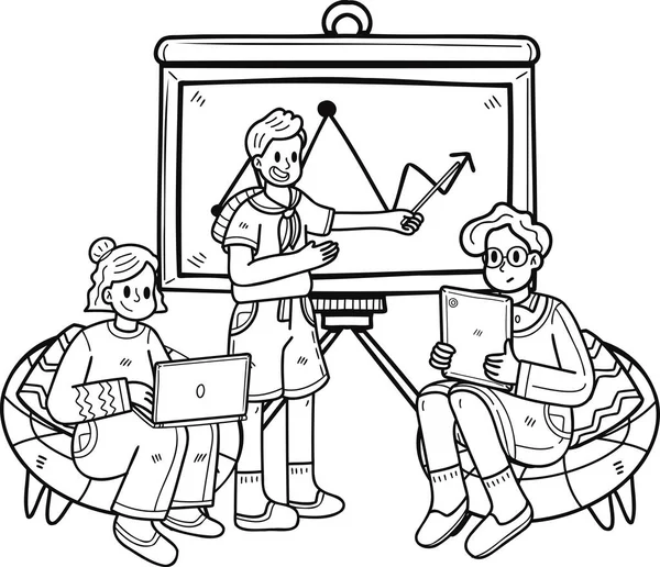 Obchodní Tým Baví Setkání Ilustrace Stylu Doodle Izolované Pozadí — Stockový vektor