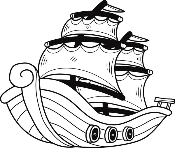 Иллюстрация Рыбацкой Лодки Стиле Каракулей Заднем Плане — стоковый вектор