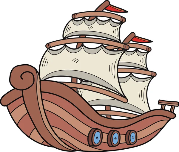 Barco Pesca Ilustração Estilo Doodle Isolado Fundo — Vetor de Stock