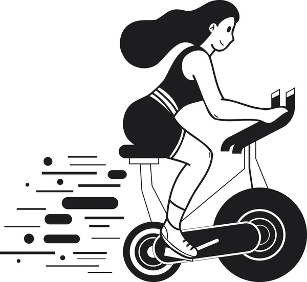フィットネスセンターのイラストで自転車に乗ってフィットネスの女の子は バックグラウンドで隔離されたドアスタイルでイラスト — ストックベクタ