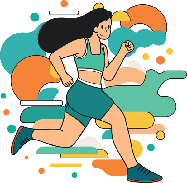 身强体壮的女孩在背景音乐中 以涂鸦的形式跑 练插图 — 图库矢量图片