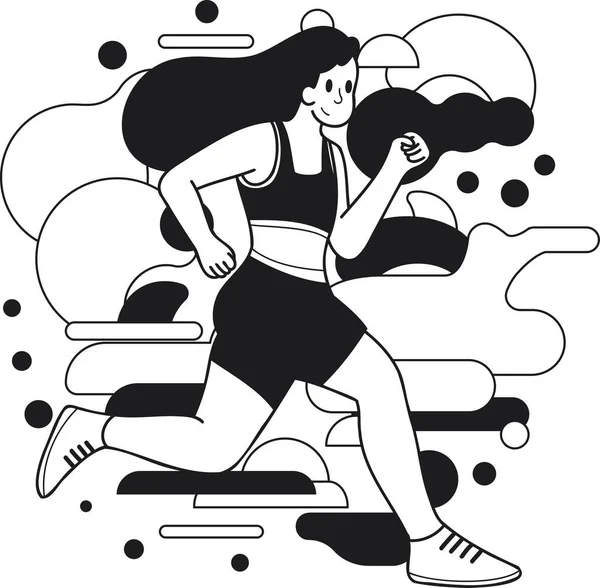 Chica Fitness Corriendo Ejercitando Ilustración Estilo Doodle Aislado Fondo — Archivo Imágenes Vectoriales