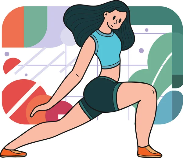 Chica Fitness Saludable Haciendo Aeróbicos Gimnasio Ilustración Estilo Doodle Aislado — Archivo Imágenes Vectoriales