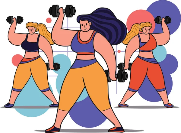 Gesunde Fitness Mädchen Machen Aerobic Der Turnhalle Illustration Doodle Stil — Stockvektor