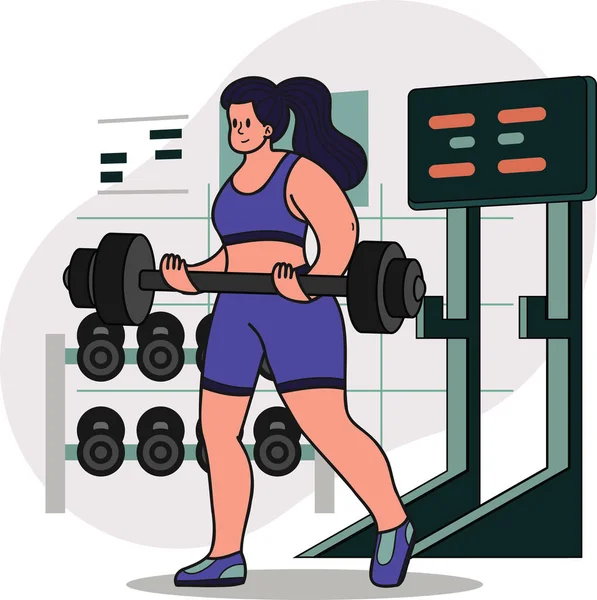 Υγιή Κορίτσι Γυμναστικής Άρση Βαρών Στην Απεικόνιση Γυμναστήριο Στυλ Doodle — Διανυσματικό Αρχείο