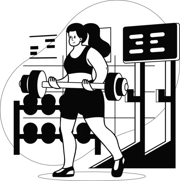 Gadis Kebugaran Yang Sehat Mengangkat Beban Dalam Ilustrasi Gym Dalam - Stok Vektor
