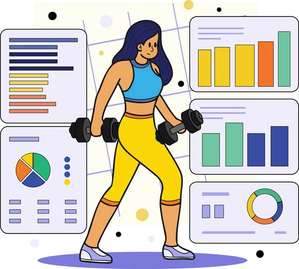 Healthy Fitness Girl Lifting Weights Gym Illustration Doodle Style Isolated — Stock Vector