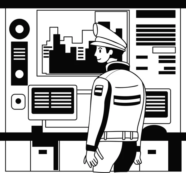 Polis Och Polisstation Illustration Klotter Stil Isolerad Bakgrund — Stock vektor
