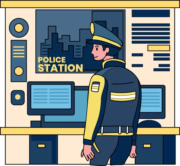 Ilustración Comisaría Policía Policía Estilo Doodle Aislado Sobre Fondo — Vector de stock