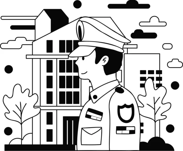 Politie Politiebureau Illustratie Doodle Stijl Geïsoleerd Achtergrond — Stockvector
