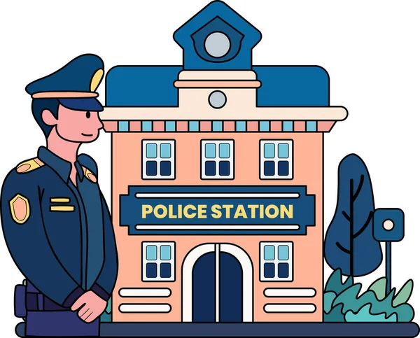 背景上孤立的警察和警察局的涂鸦式插图 — 图库矢量图片