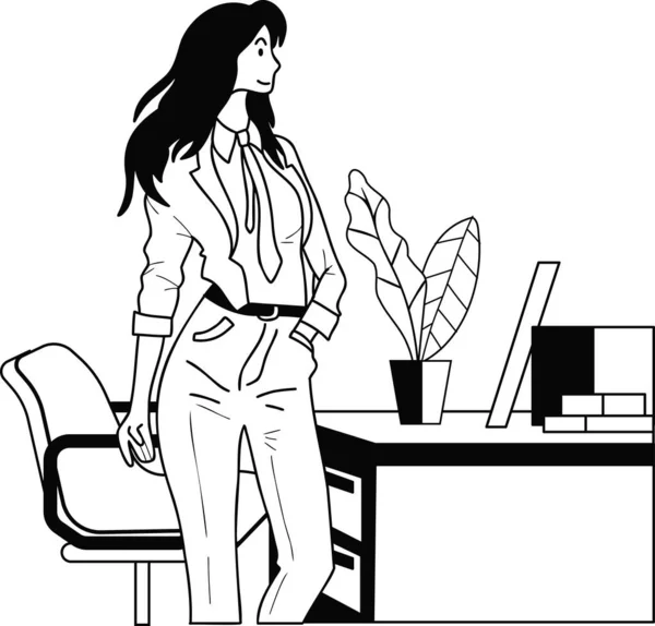 Női Vállalkozó Irodai Íróasztal Illusztráció Firka Stílusban Elszigetelt Háttérben — Stock Vector