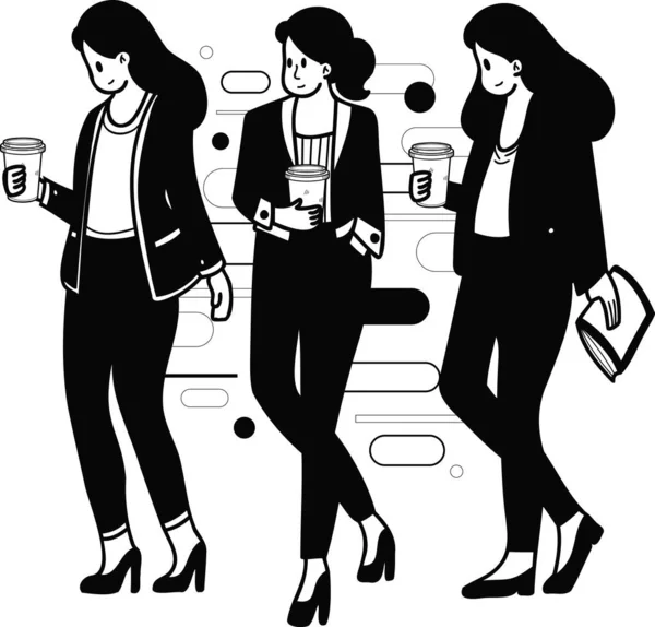 Női Vállalkozók Pihenés Ivás Kávé Illusztráció Firka Stílusban Elszigetelt Háttérben — Stock Vector