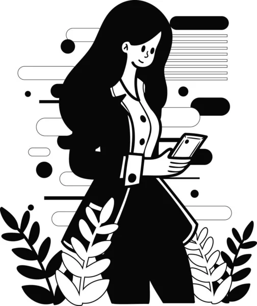 Feminino Trabalhador Escritório Compras Line Partir Ilustração Smartphone Estilo Doodle —  Vetores de Stock
