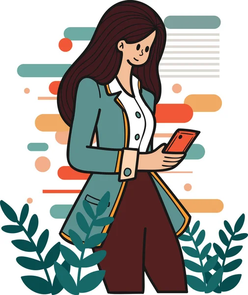 Feminino Trabalhador Escritório Compras Line Partir Ilustração Smartphone Estilo Doodle —  Vetores de Stock