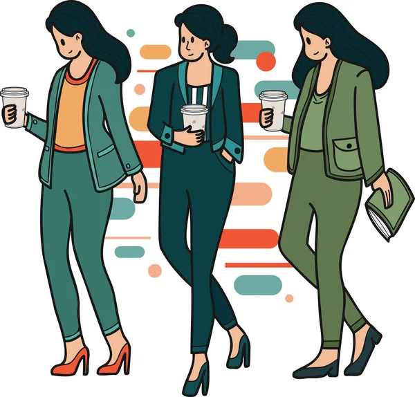 Γυναίκες Επιχειρηματίες Ανάπαυσης Και Πίνοντας Καφέ Εικονογράφηση Στυλ Doodle Απομονώνονται — Διανυσματικό Αρχείο