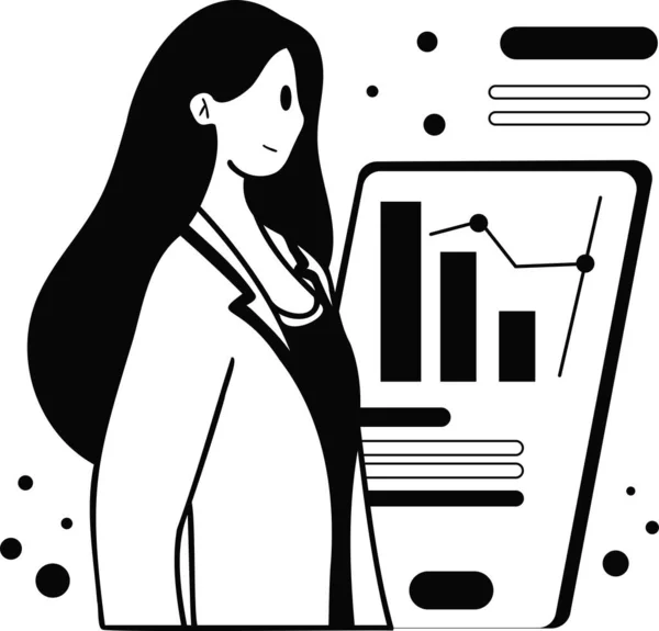 Kobieta Przedsiębiorcy Online Investing Ilustracja Stylu Doodle Izolowane Tle — Wektor stockowy