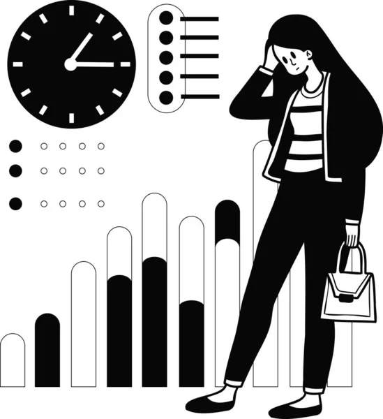 Mujeres Empresarias Están Cansadas Trabajar Ilustración Estilo Garabato Aislado Fondo — Vector de stock