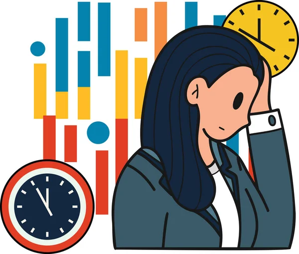 Mujeres Empresarias Están Cansadas Trabajar Ilustración Estilo Garabato Aislado Fondo — Vector de stock