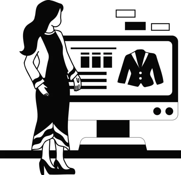 Γυναίκα Υπάλληλος Γραφείου Ψώνια Απευθείας Σύνδεση Από Την Εικόνα Smartphone — Διανυσματικό Αρχείο