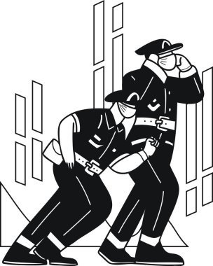 Polis arka planda karalama tarzında suçluların resimlerini yakalıyor.