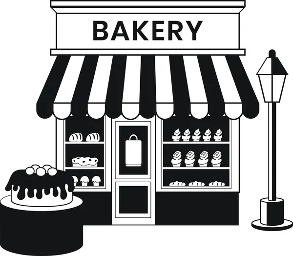 Boulangerie Avec Illustration Gâteau Dans Style Doodle Isolé Sur Fond — Image vectorielle