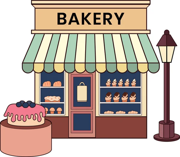 Panadería Con Ilustración Pastel Estilo Garabato Aislado Sobre Fondo — Vector de stock