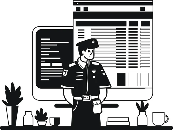 Ilustración Policía Comisaría Estilo Garabato Aislado Sobre Fondo — Vector de stock
