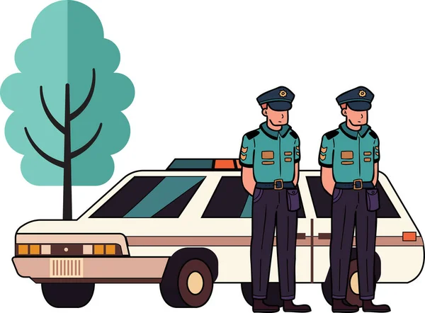 Politieagent Met Politie Auto Illustratie Doodle Stijl Geïsoleerd Achtergrond — Stockvector