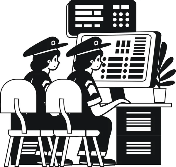 Politieagent Politiebureau Illustratie Doodle Stijl Geïsoleerd Achtergrond — Stockvector