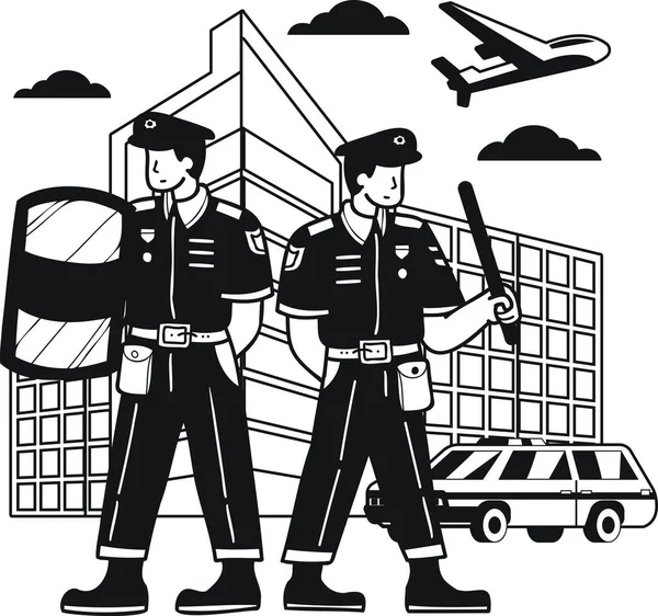 Politie Vangt Criminelen Illustratie Doodle Stijl Geïsoleerd Achtergrond — Stockvector