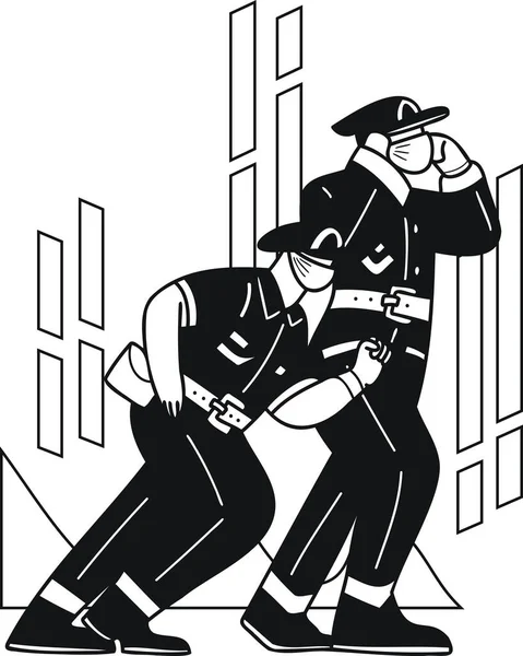 Policía Está Capturando Criminales Ilustración Estilo Garabato Aislado Fondo — Vector de stock