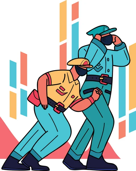 Police Attrape Des Criminels Illustration Dans Style Doodle Isolé Sur — Image vectorielle