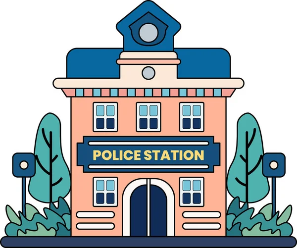 Politiebureau Gebouw Illustratie Doodle Stijl Geïsoleerd Achtergrond — Stockvector