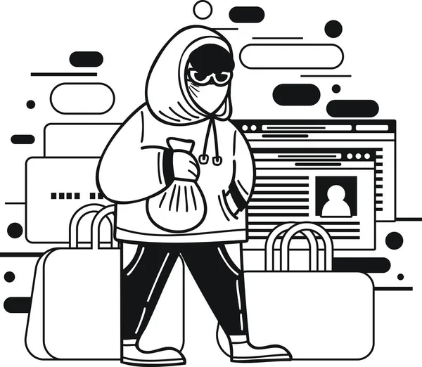 Thieves Hackers Illustration Doodle Style Isolated Background — Stock Vector