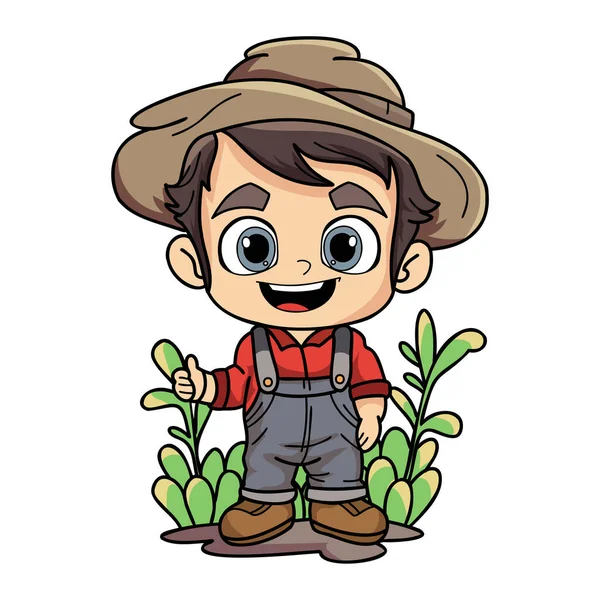 Homem Agricultor Feliz Trabalhando Duro Personagem Ilustração Estilo Doodle Isolado — Vetor de Stock
