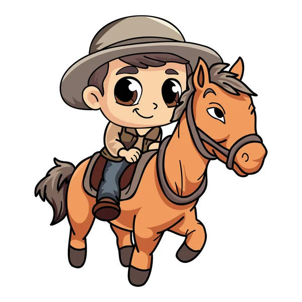 Glücklich Bauer Mann Reiten Ein Pferd Charakter Illustration Doodle Stil — Stockvektor