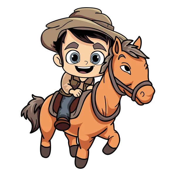 Feliz Agricultor Homem Montando Cavalo Personagem Ilustração Estilo Doodle Isolado — Vetor de Stock