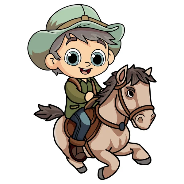 开开心心的农夫骑着马 背景上被隔离的涂鸦风格的画图 — 图库矢量图片